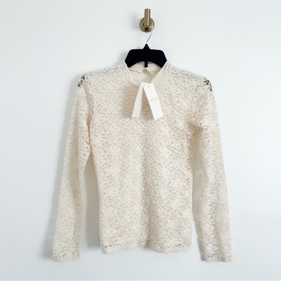 Rococo Sand Tops - NEW Rococo Sand Ivory Floral Lace Long Sleeve Fitted Top One Size